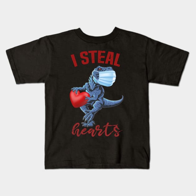 I steal hearts, T rex dinosaur with facemask love in quarantine for valentines day 2021 Kids T-Shirt by Spreadlove